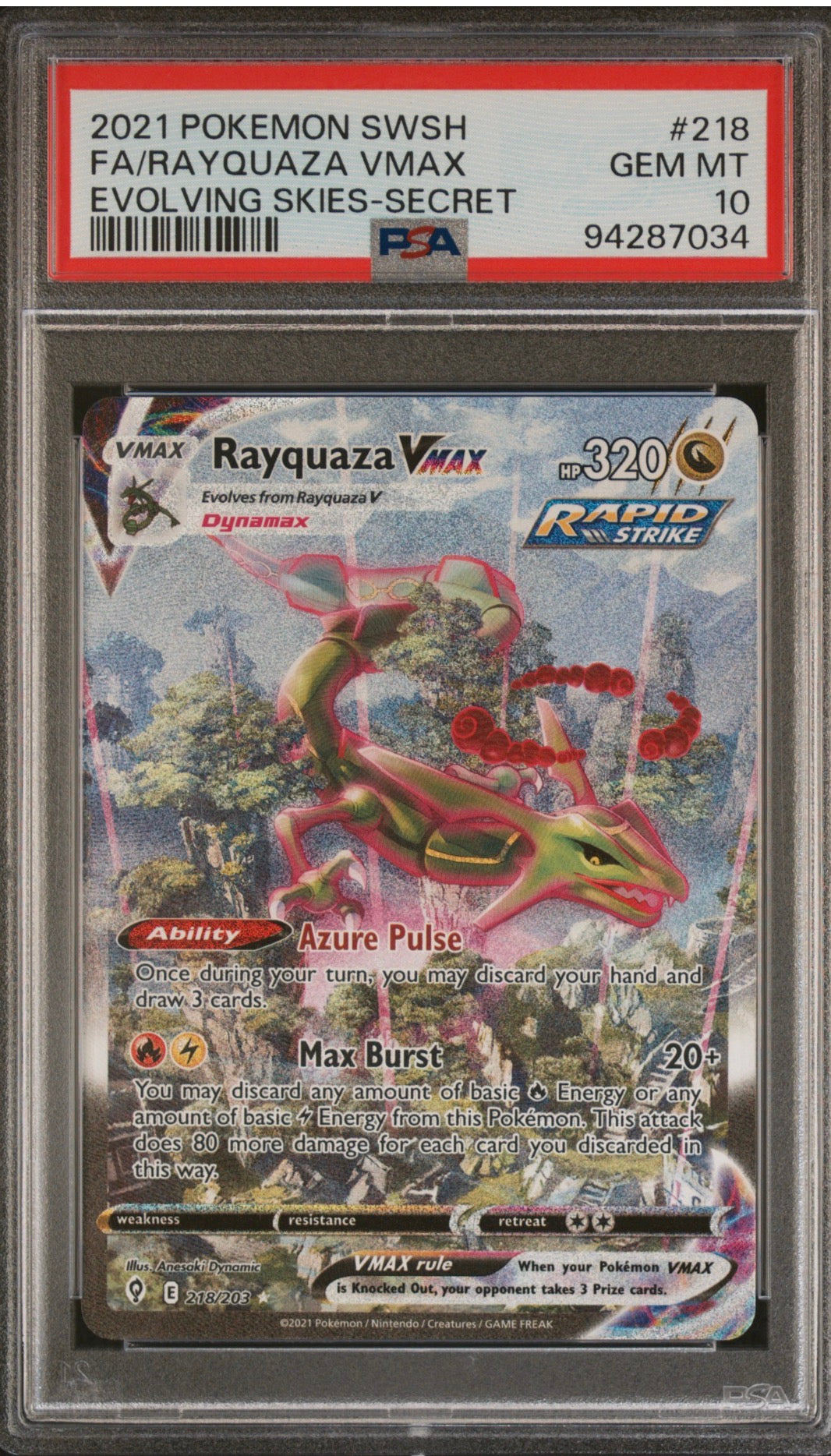 2021 Evolving Skies Rayquaza Vmax PSA 10