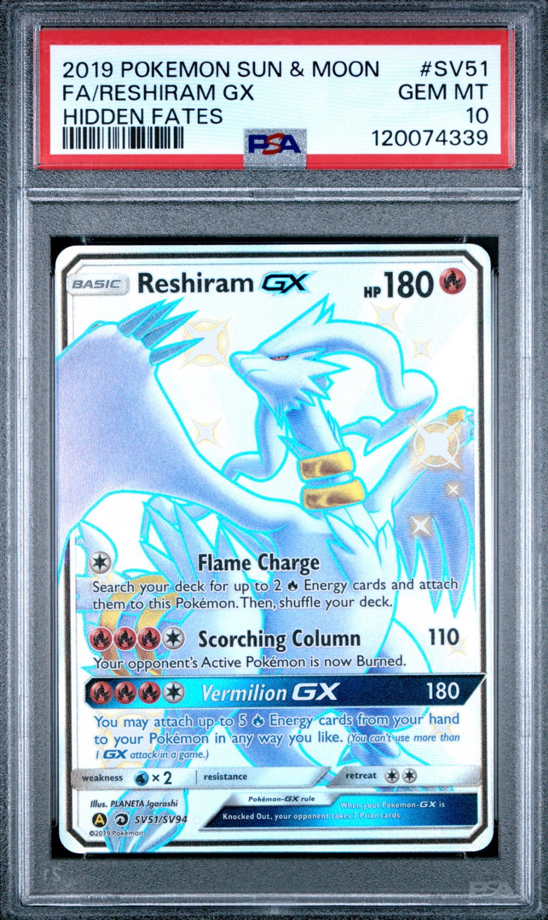 2019 Hidden Fates Reshiram GX PSA 10