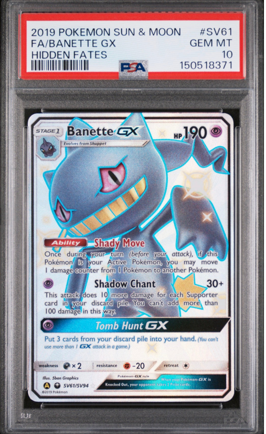2019 Hidden Fates Banette GX PSA 10